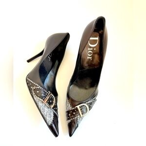 Christian Dior Black Leather "D" Buckle Monogram pumps John Galliano EU 40